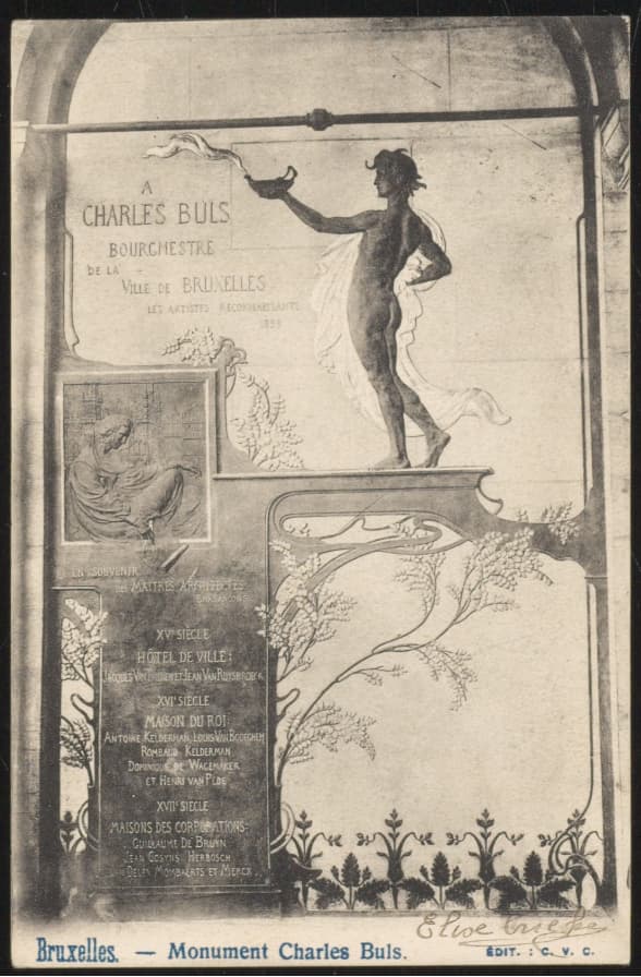 Oude postkaart met het Monument voor Karel Buls